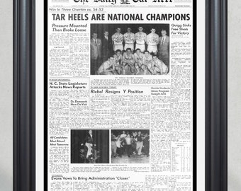 1957 North Carolina Tar Heels NCAA College Basketball Champions Framed Front Page Newspaper Print