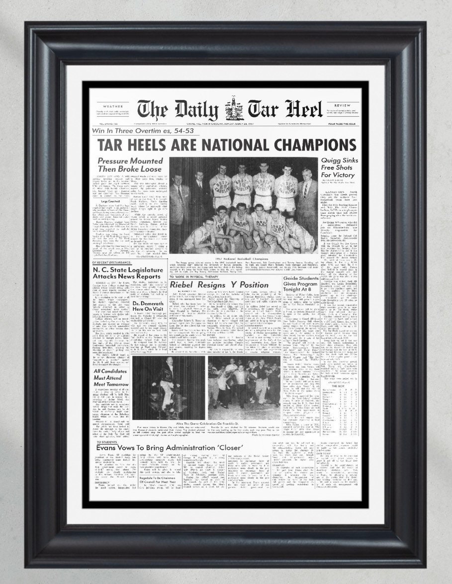 1957 North Carolina Tar Heels NCAA College Basketball Champions Framed Front Page Newspaper Print PT60577