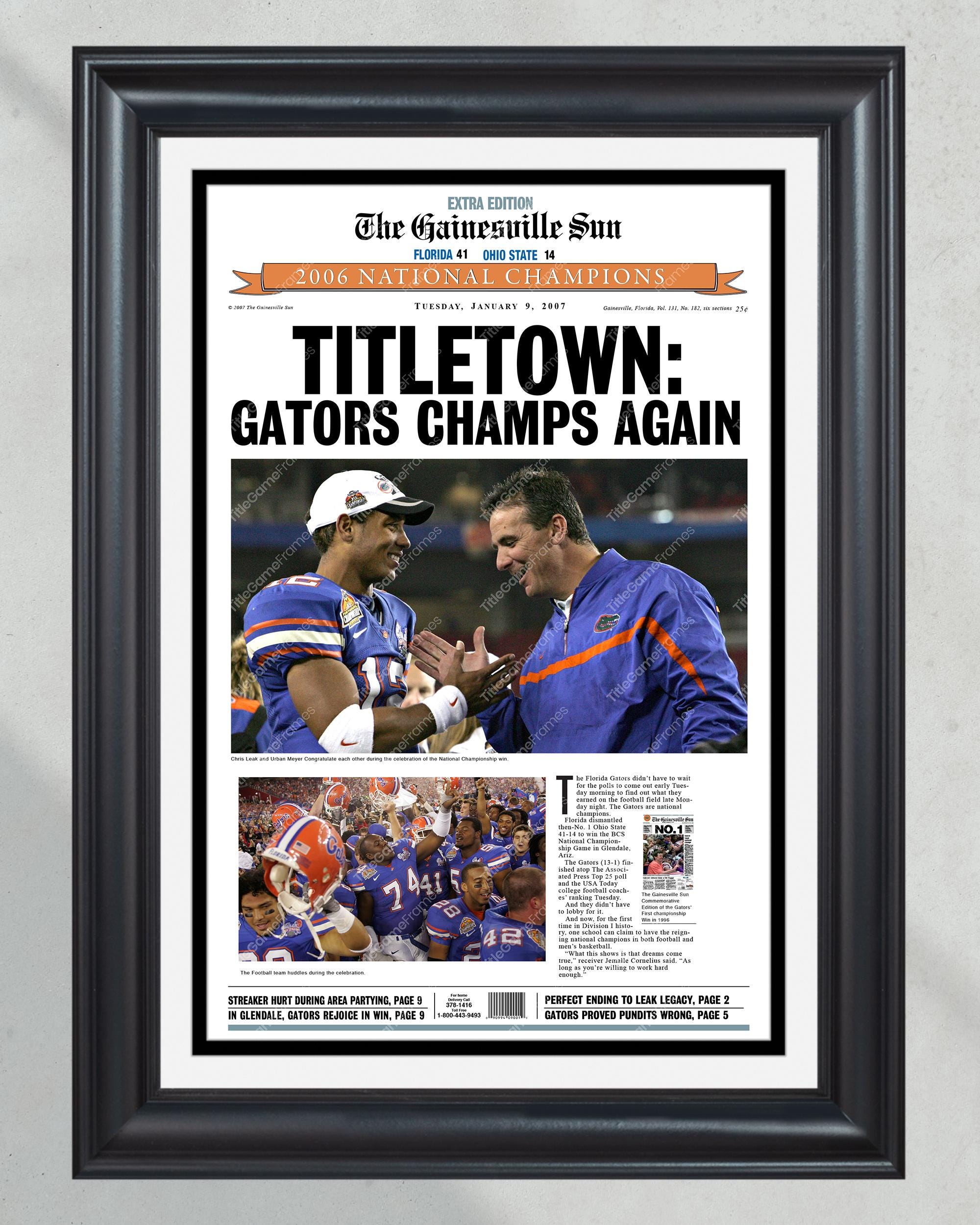 2006 Florida Gators NCAA College Football National Champions Framed Front Page Newspaper PT60846