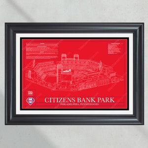 Philadelphia Phillies Citizens Bank Park Stadium Ballpark Blueprint Baseball Wall Art