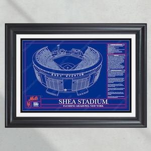New York Mets Shea Stadium Stadium Ballpark Blueprint Baseball Wall Art