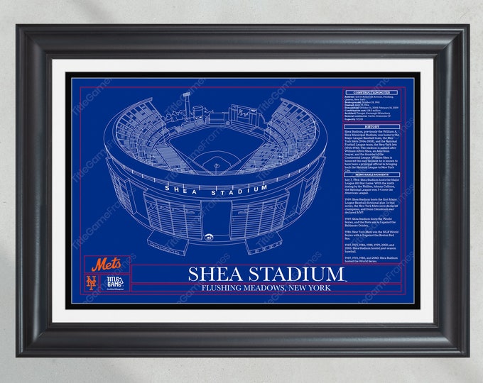 New York Mets Shea Stadium Stadium Ballpark Blueprint Baseball Wall Art