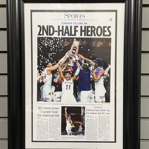 2022 Kansas Jayhawks NCAA Mens Basketball National Champions Framed Front Page Newspaper Print