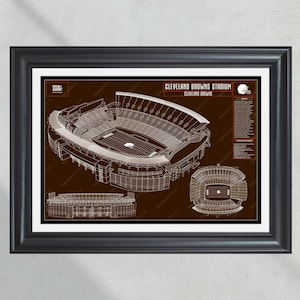 Cleveland Browns FirstEnergy Stadium Blueprint Football Print