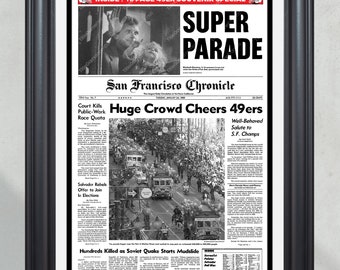 1989 San Francisco 49ers Super Bowl XXIII 'Champions Parade' Framed Front Page Newspaper