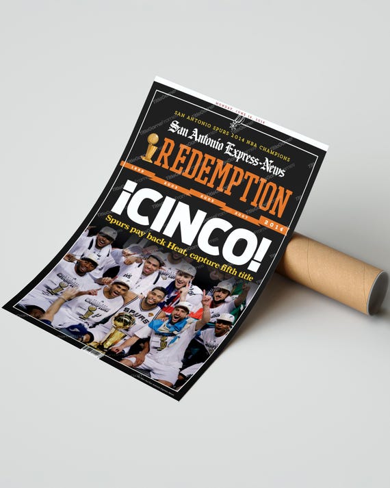 Impresion de periodico enmarcada de portada con el campeon de la NBA de San Antonio Spurs 2014 Etsy Mexico