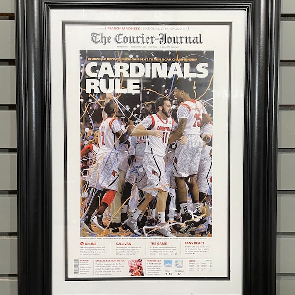 2013 Louisville Cardinals NCAA College Men’s Basketball Champions Framed Front Page Newspaper Print