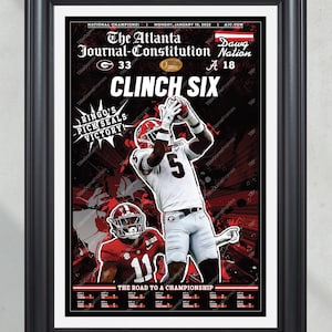 2022 Georgia Bulldogs &#39;Clinch Six&#39; College Football National Champions Framed Front Page Newspaper Print