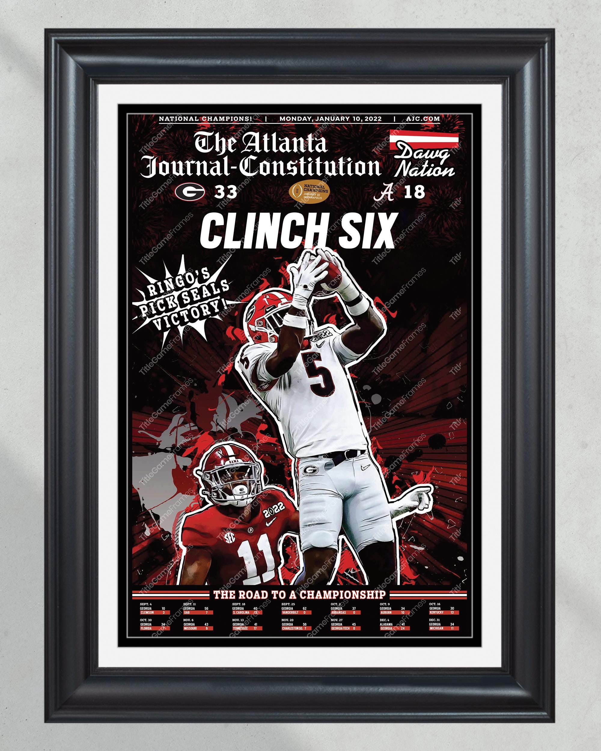 2022 Georgia Bulldogs 'Clinch Six' College Football National Champions Framed Front Page Newspaper Print PT60695