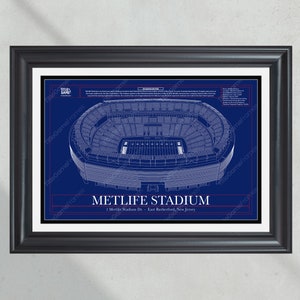 New York Giants MetLife Stadium Blueprint Football Print