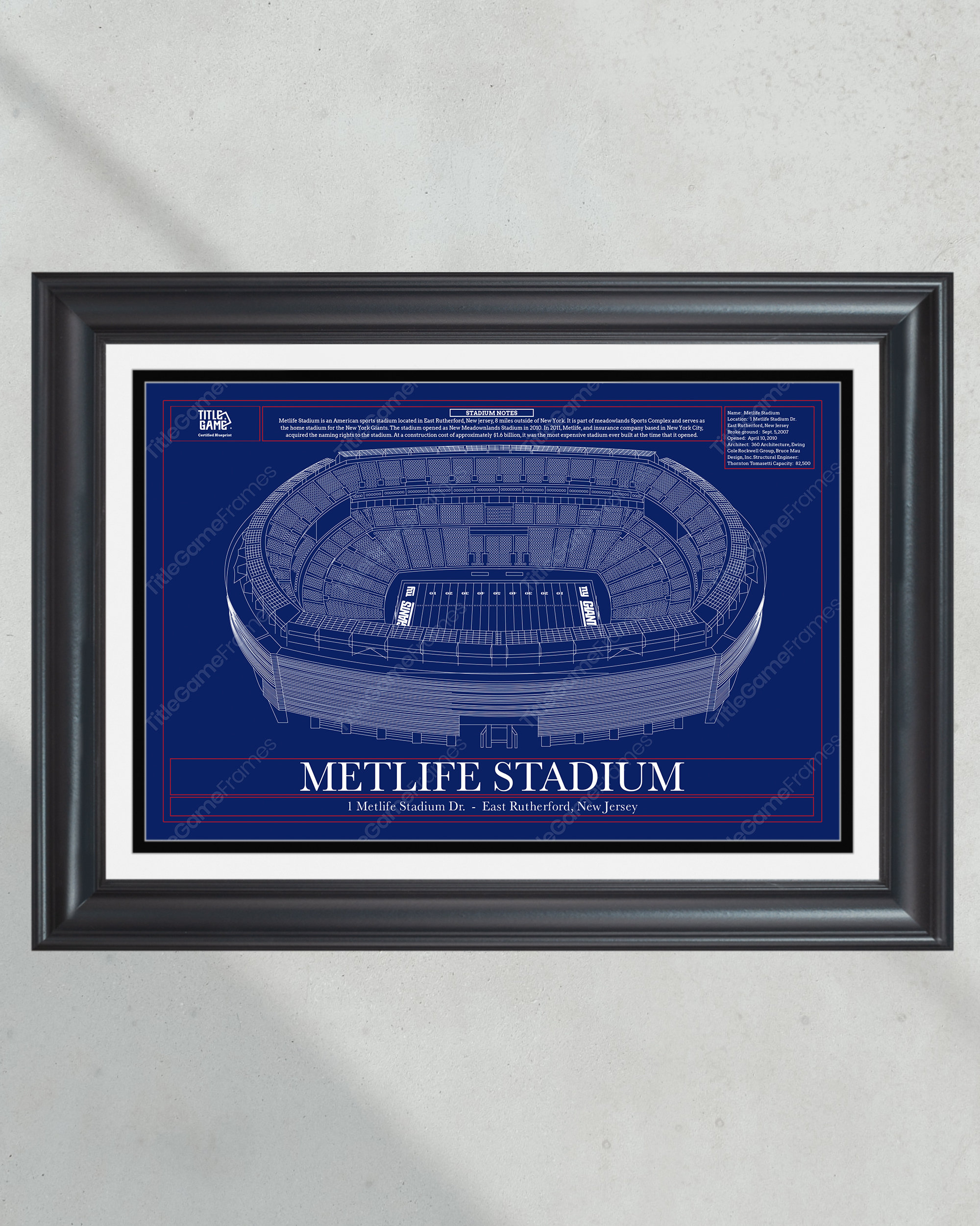 New York Giants MetLife Stadium Blueprint Football Print PT60496