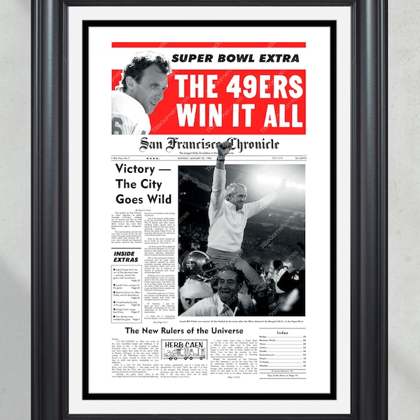 1982 San Francisco 49ers Super Bowl Meister eingerahmt Titelseite Zeitungsdruck