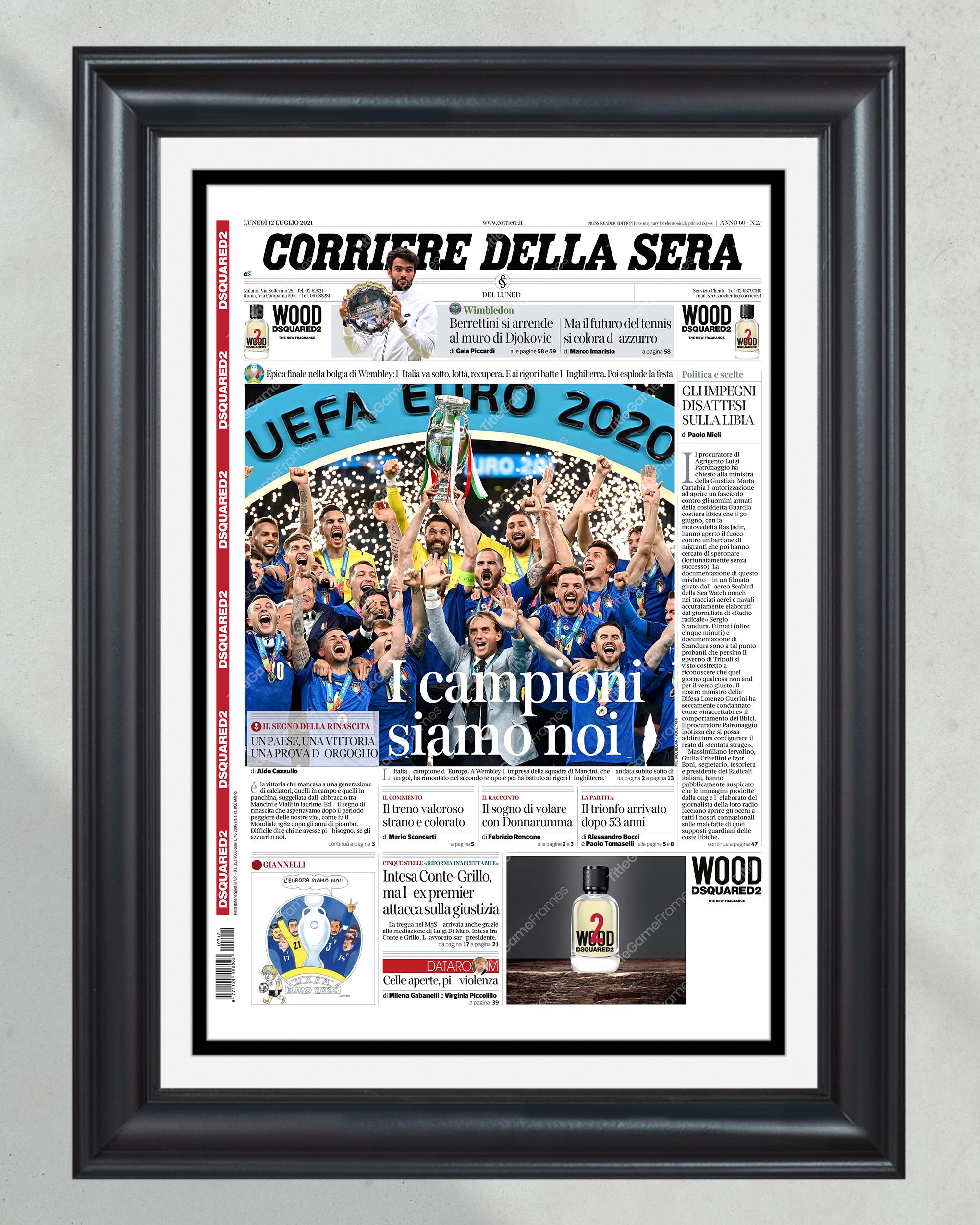 2020 UEFA Italy Football Championship Framed Front Page Newspaper Print PT60947