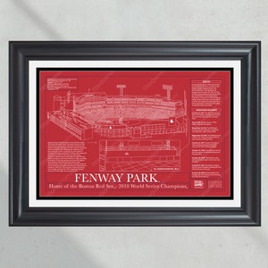 Boston Red Sox Fenway Park Stadium Ballpark Blueprint Baseball Wall Art