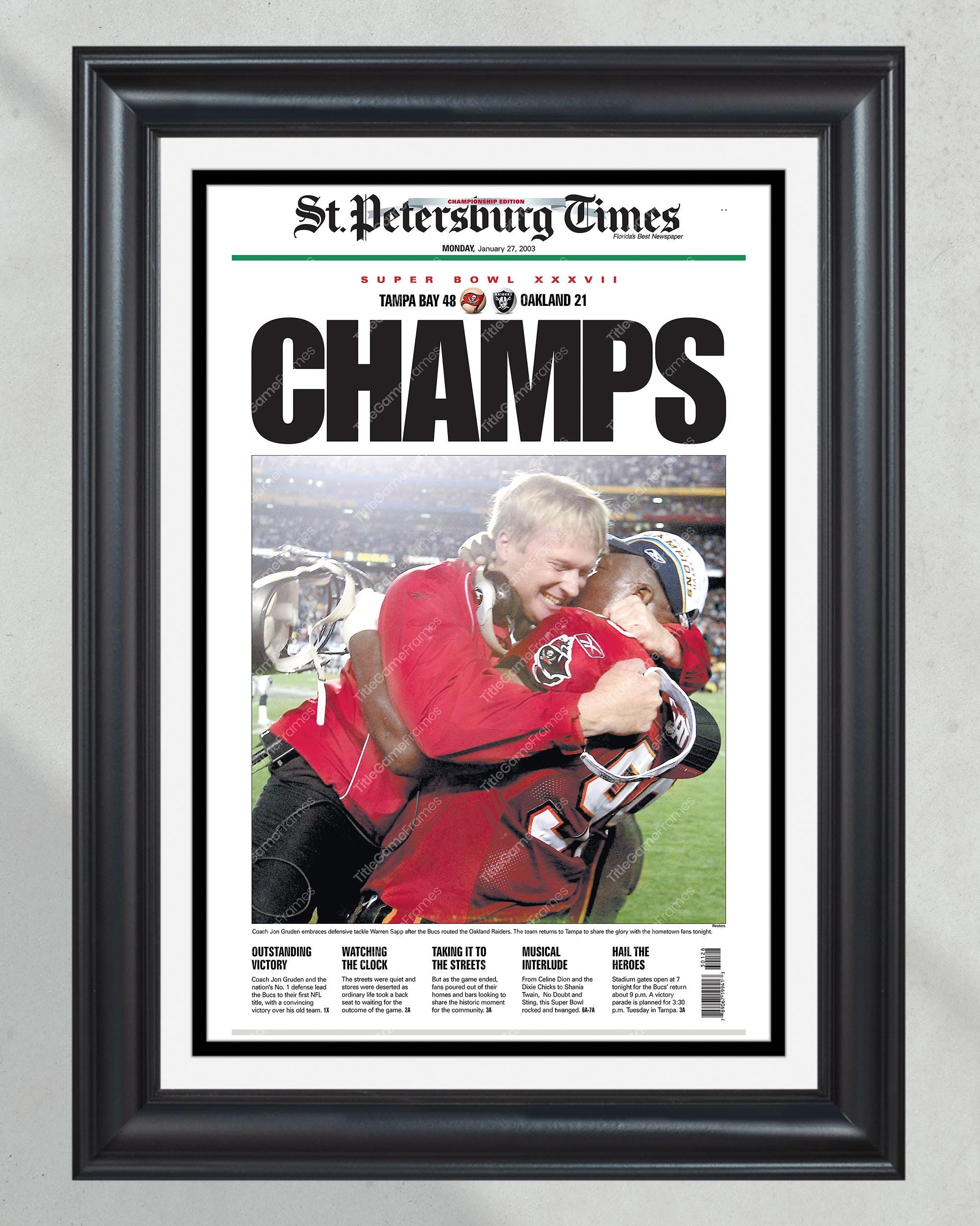 2003 Tampa Bay Buccaneers Super Bowl Champion Framed Newspaper Front Page Print PT60311