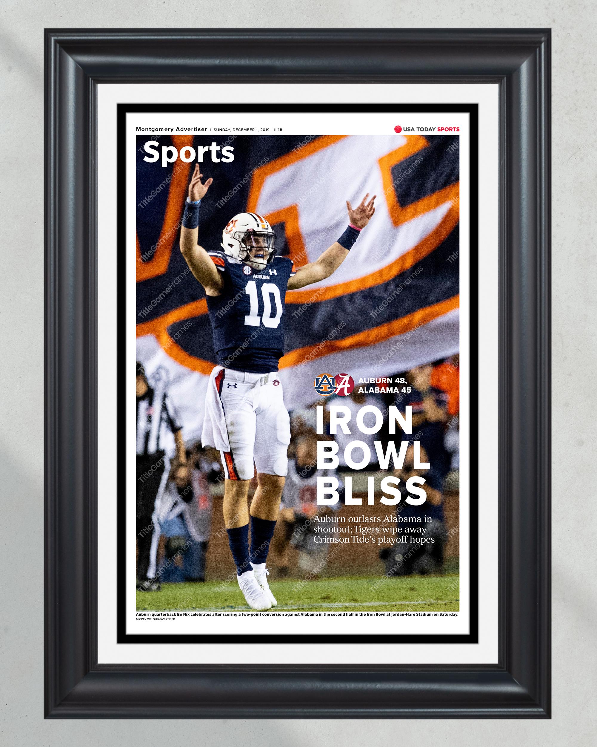 2019 Iron Bowl Upset: Auburn's 'Iron Bowl Bliss' Triumph Over Alabama Framed Newspaper PT60791