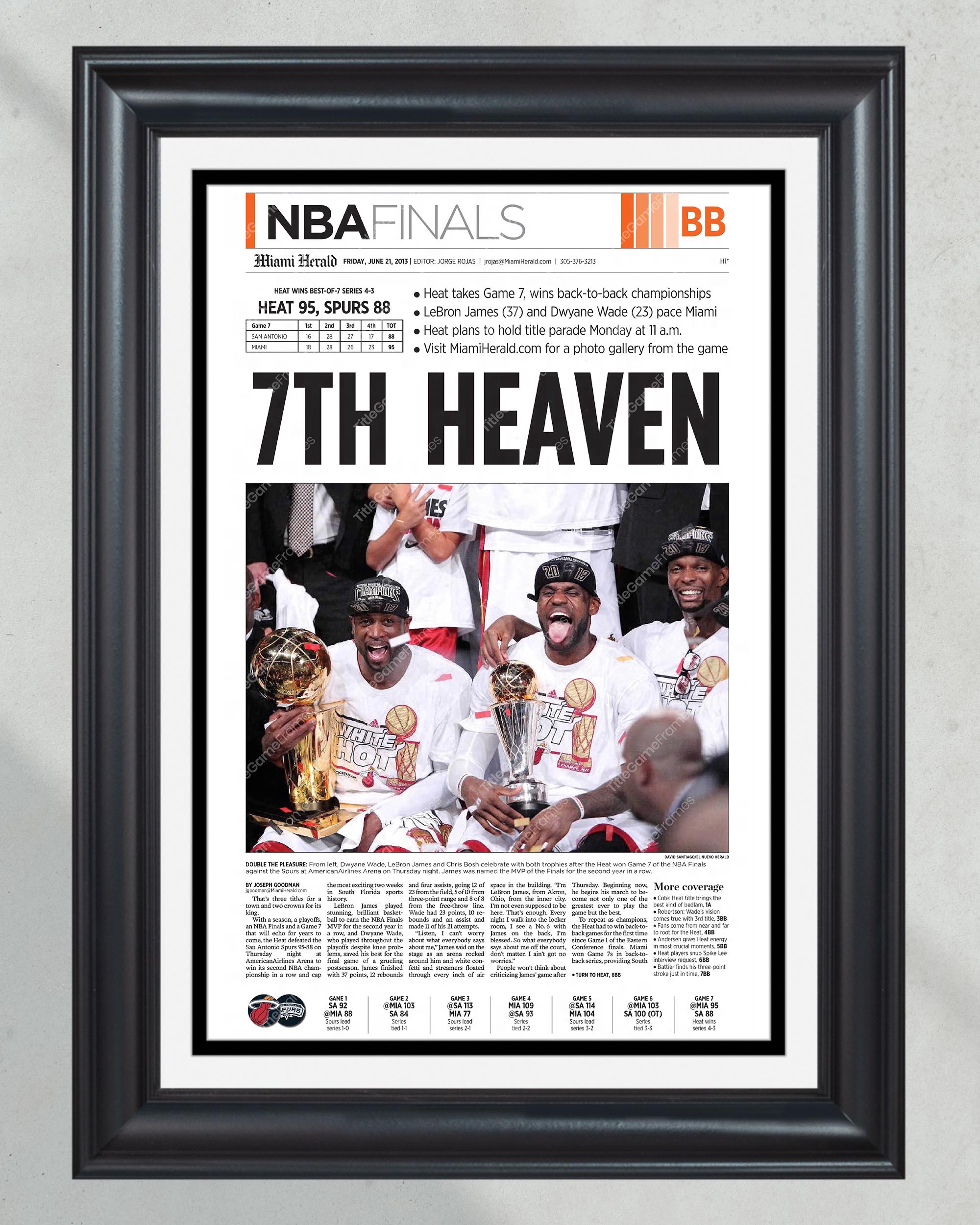 2013 Miami Heat "7th Heaven" NBA Champions Framed Newspaper Front Page Print PT61003