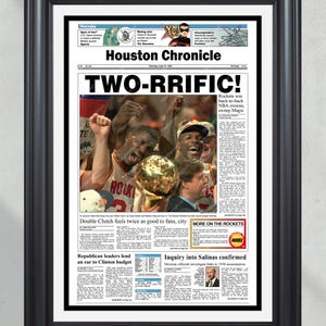 1995 Houston Rockets NBA Champion Framed Front Page Newspaper Print - Two-rrific!&#39;