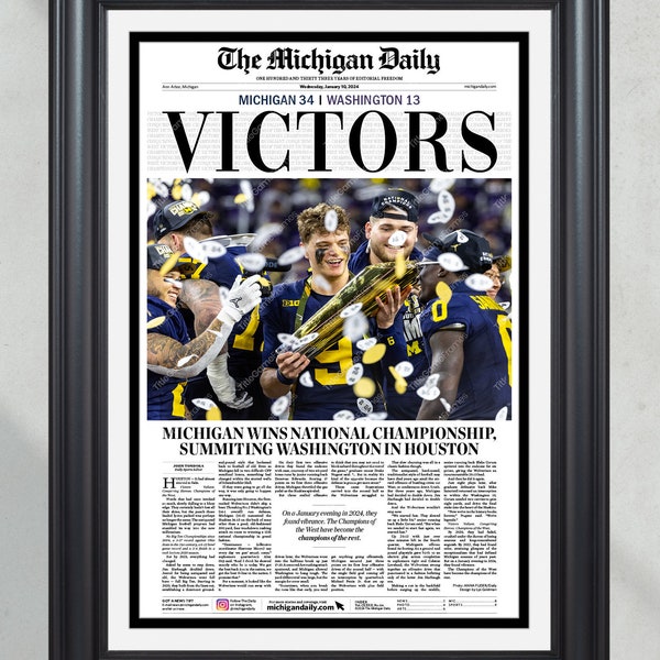 2024 Michigan Wolverines National Championship 'VICTORS' - Michigan Daily Commemorative Framed Print