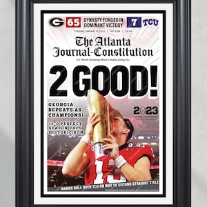 2023 Georgia Bulldogs &#39;2 GOOD!&#39; College Football National Champions Framed Front Page Newspaper Print