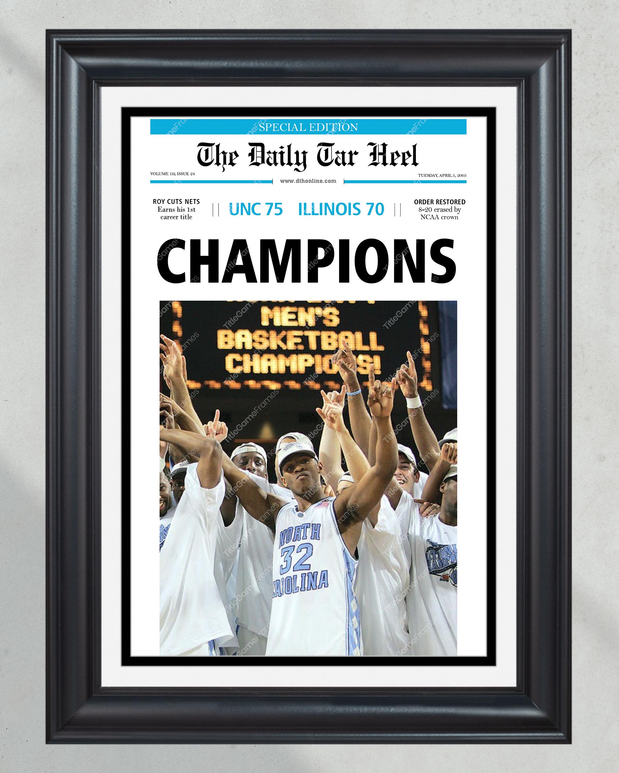 2005 North Carolina Tar Heels NCAA College Basketball Champions Framed Front Page Newspaper Print PT60857