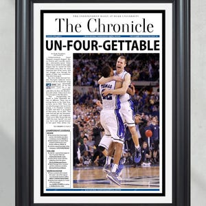 2010 Duke Blue Devils “Unfourgettable” NCAA College Basketball National Champions Framed Front Page Newspaper Print