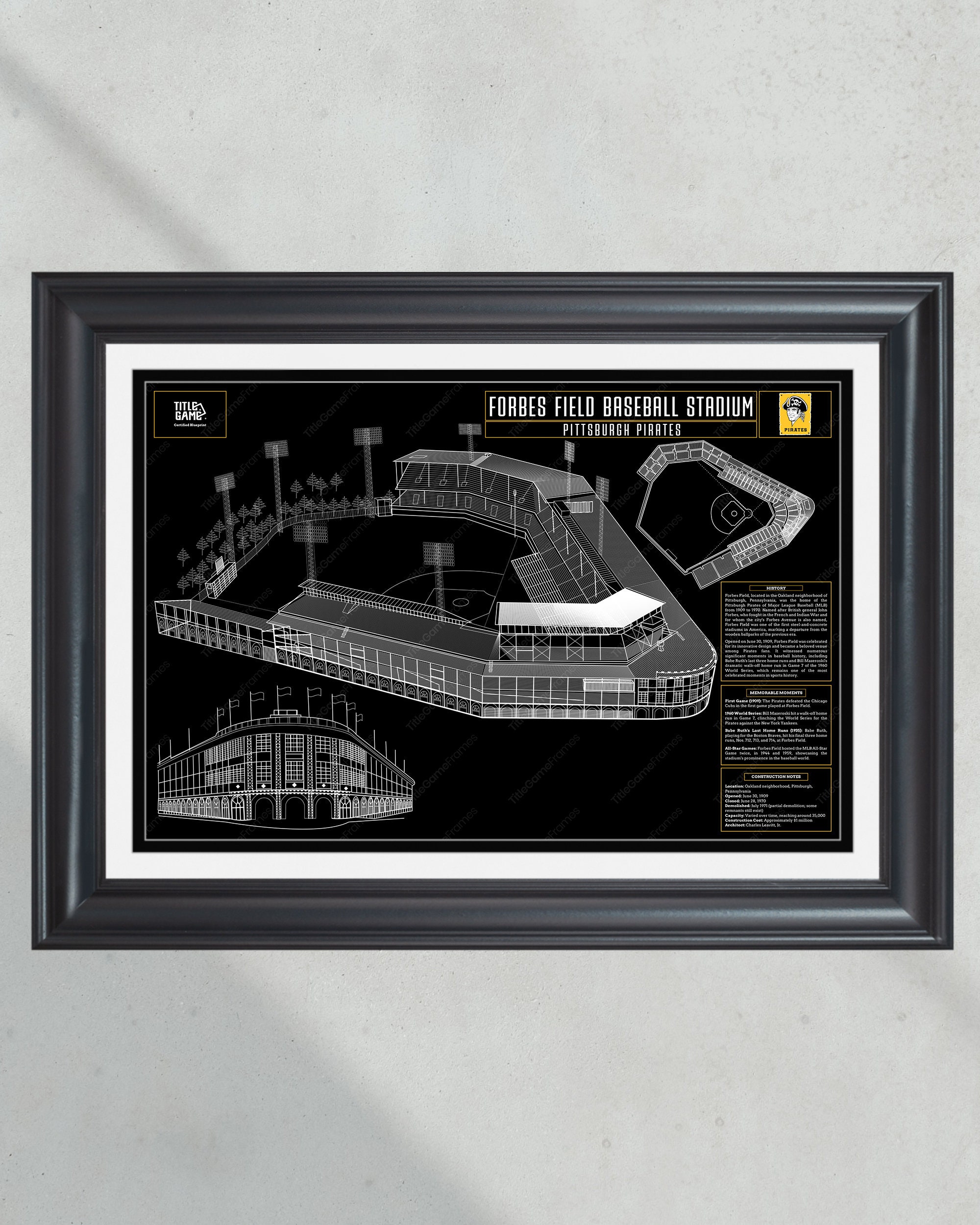 Forbes Field Blueprint: Vintage Pittsburgh Pirates Stadium Ballpark Wall Art PT60499