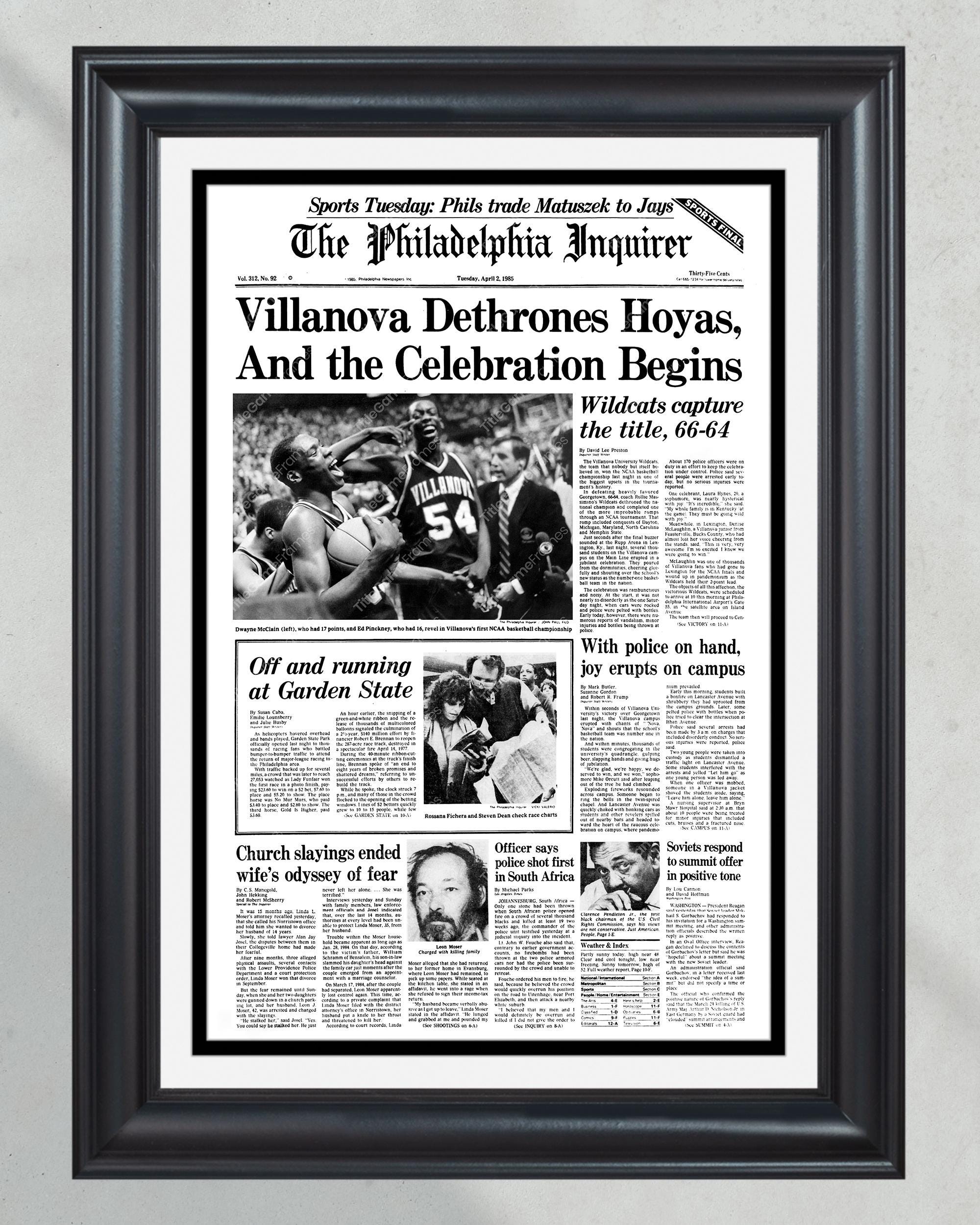 1985 Villanova Wildcats Dethrone Hoyas' College Basketball Champions Framed Newspaper Print PT60479
