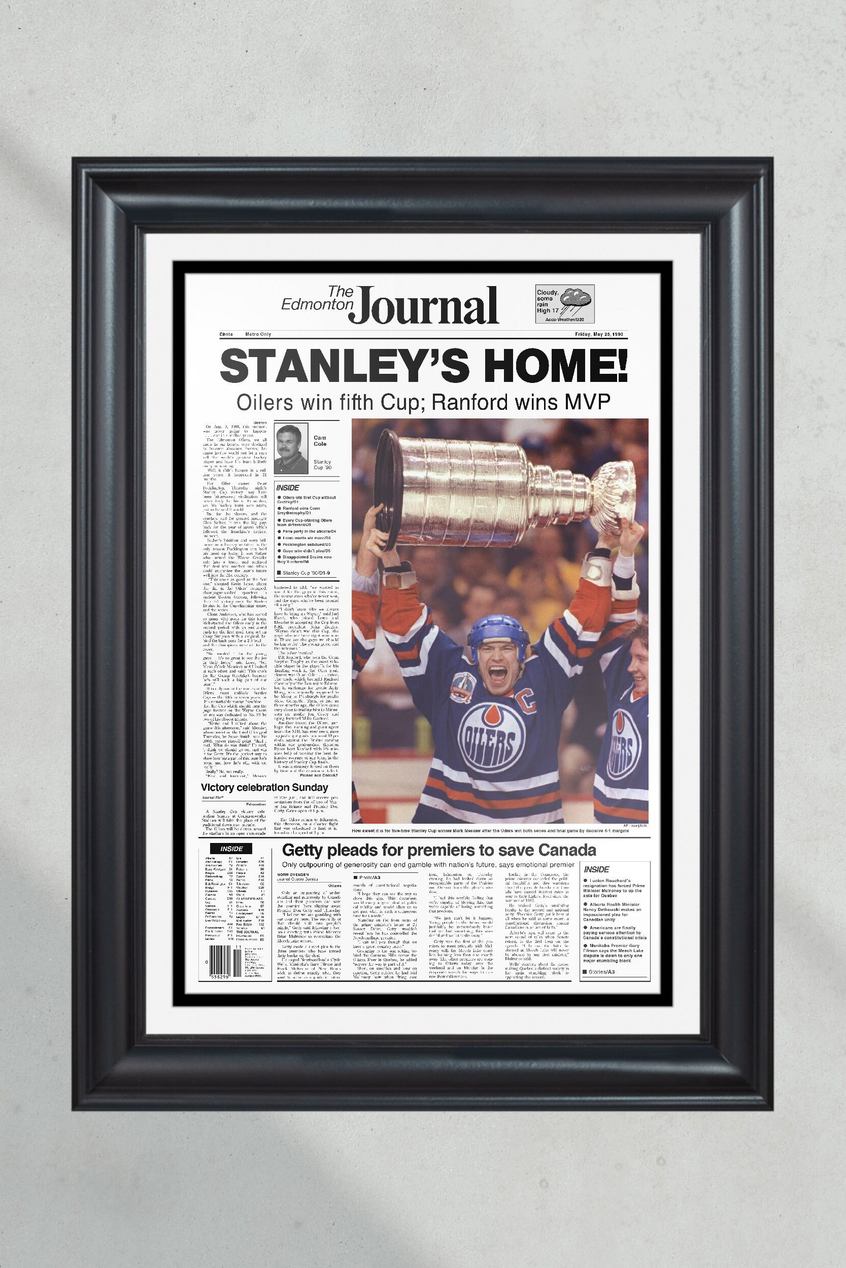 1990 Edmonton Oilers Stanley Cup Champions Mark Messier Front Page Newspaper Print PT60332