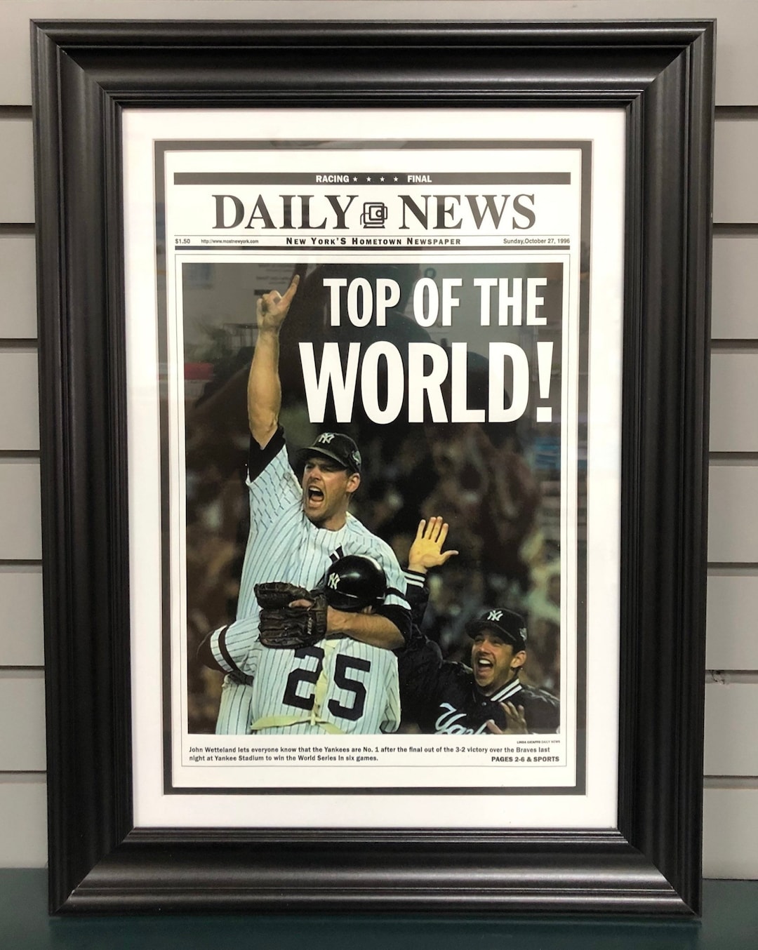 1998 New York Yankees World Series Champions Framed Front Page Newspap in  2023