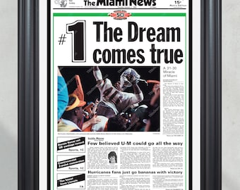 1983 Miami Hurricanes: '#1 The Dream Comes True' National Champions Framed Newspaper