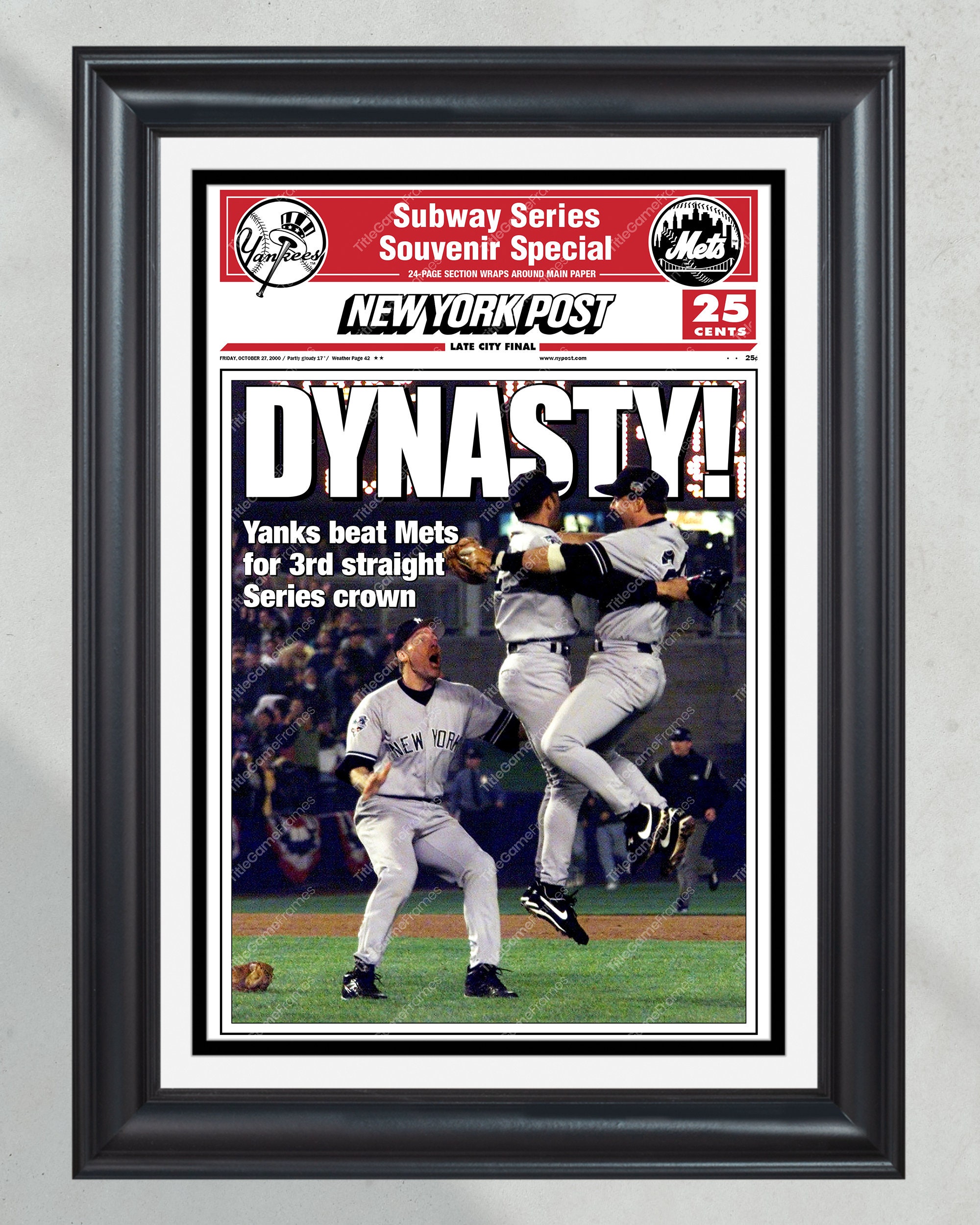 2000 Yankees World Series 'DYNASTY!' Framed Front Page Newspaper PT60489