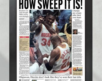 '95 NBA FINALS ©︎1995 Newspaper Tee M HOUSTON ROCKETS 
