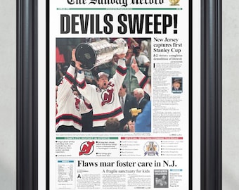 1995 NJ Devils Stanley Cup Champions Framed Newspaper Front Page Print