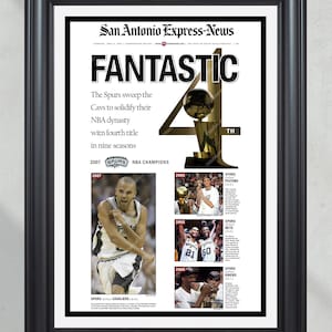 2007 San Antonio Spurs &#39;Fantasatic 4&#39; NBA Champions Framed Front Page Newspaper Print