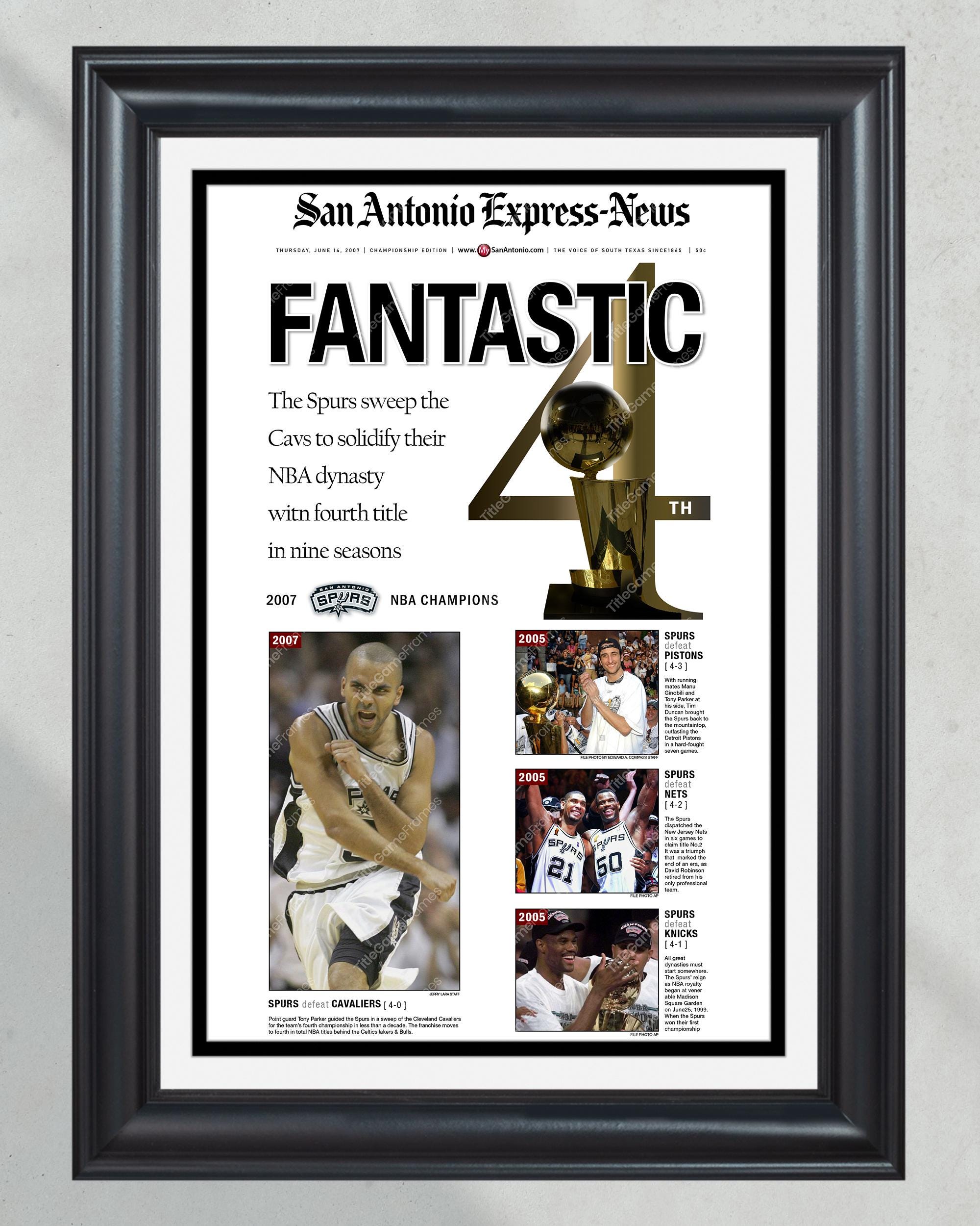 2007 San Antonio Spurs 'Fantasatic 4' NBA Champions Framed Front Page Newspaper Print PT60422