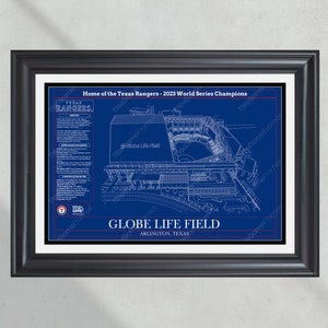 Texas Rangers Globe Life Field Stadium Ballpark Blueprint Baseball Wall Art