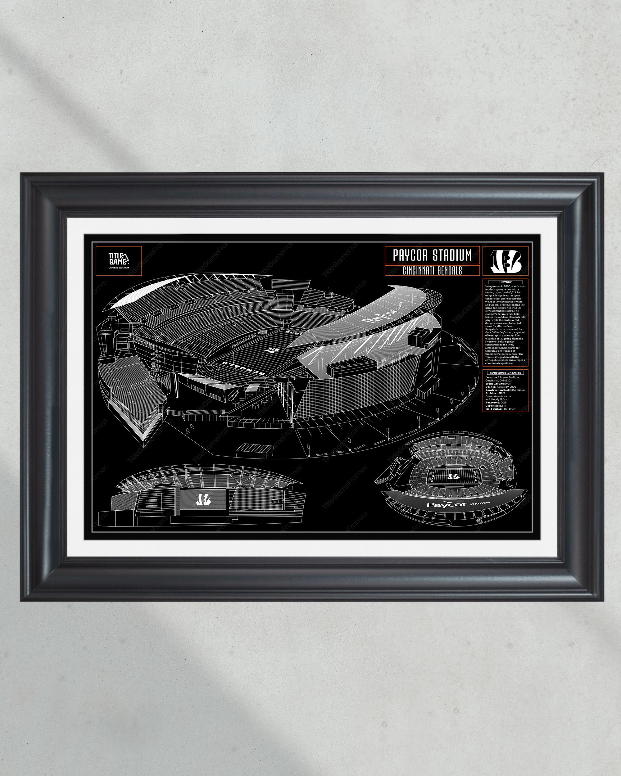 Cincinnati Bengals Paycor Stadium Blueprint Football Print PT60720