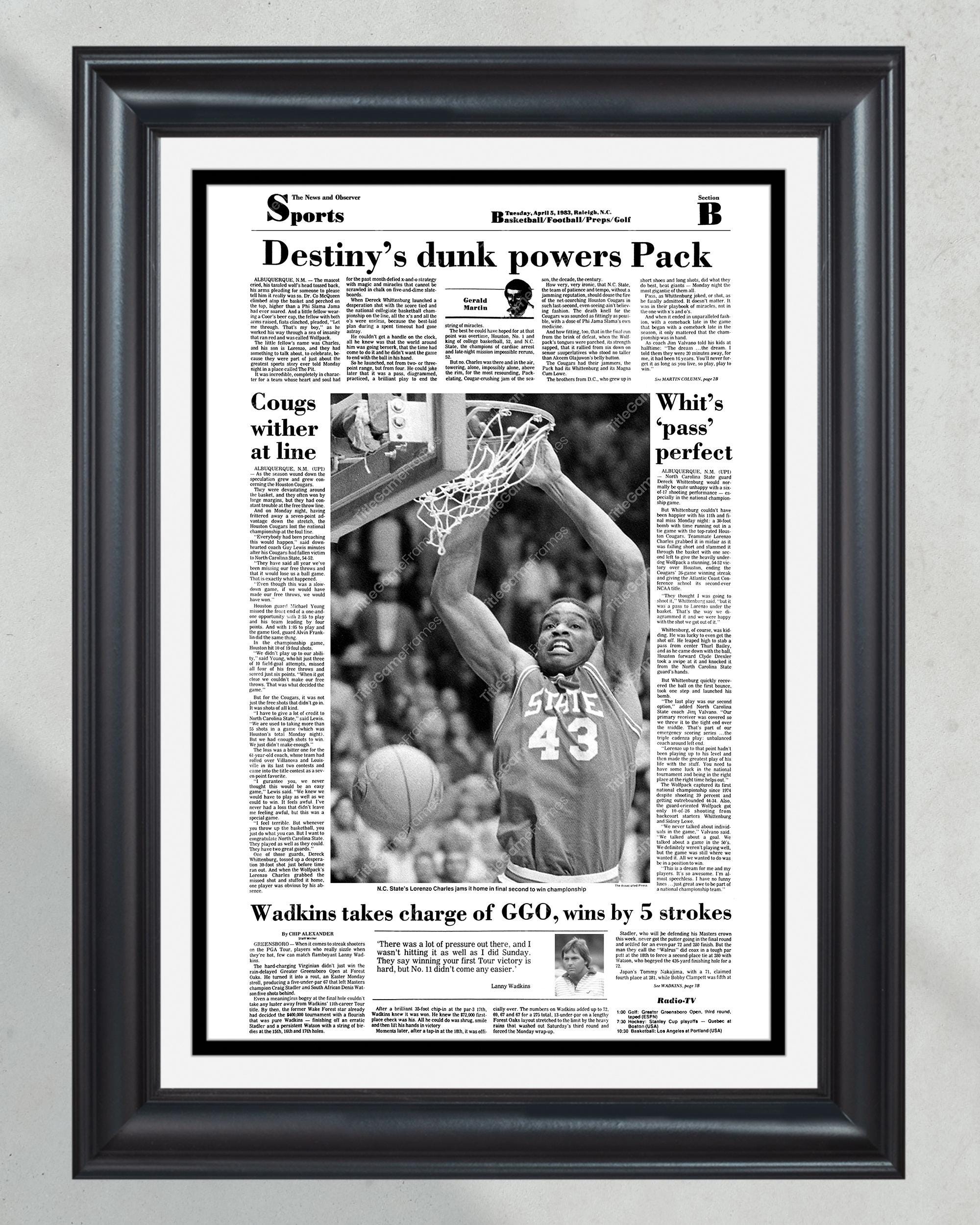 1983 NC State Wolfpack NCAA College Basketball Champions Framed Front Page Newspaper Print PT60294