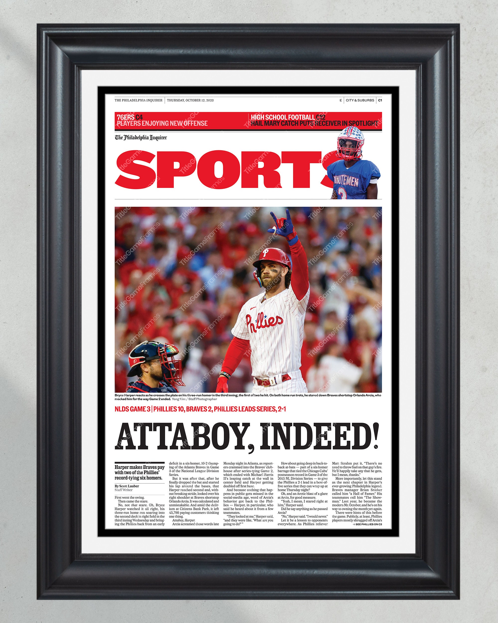 2023 Philadelphia Phillies Bryce Harper 'ATTABOY' NLDS Front Page Newspaper PT61013