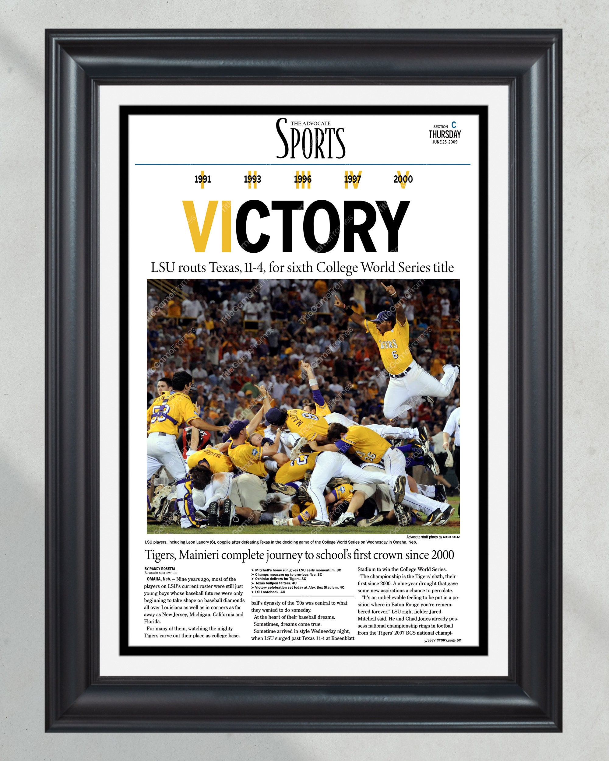 2009 LSU Tigers "VICTORY!" College World Series Champions Front Page Newspaper PT60750