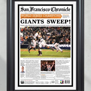 2012 San Francisco Giants World Series Framed Front Page Newspaper Print Candlestick Park Oracle Park