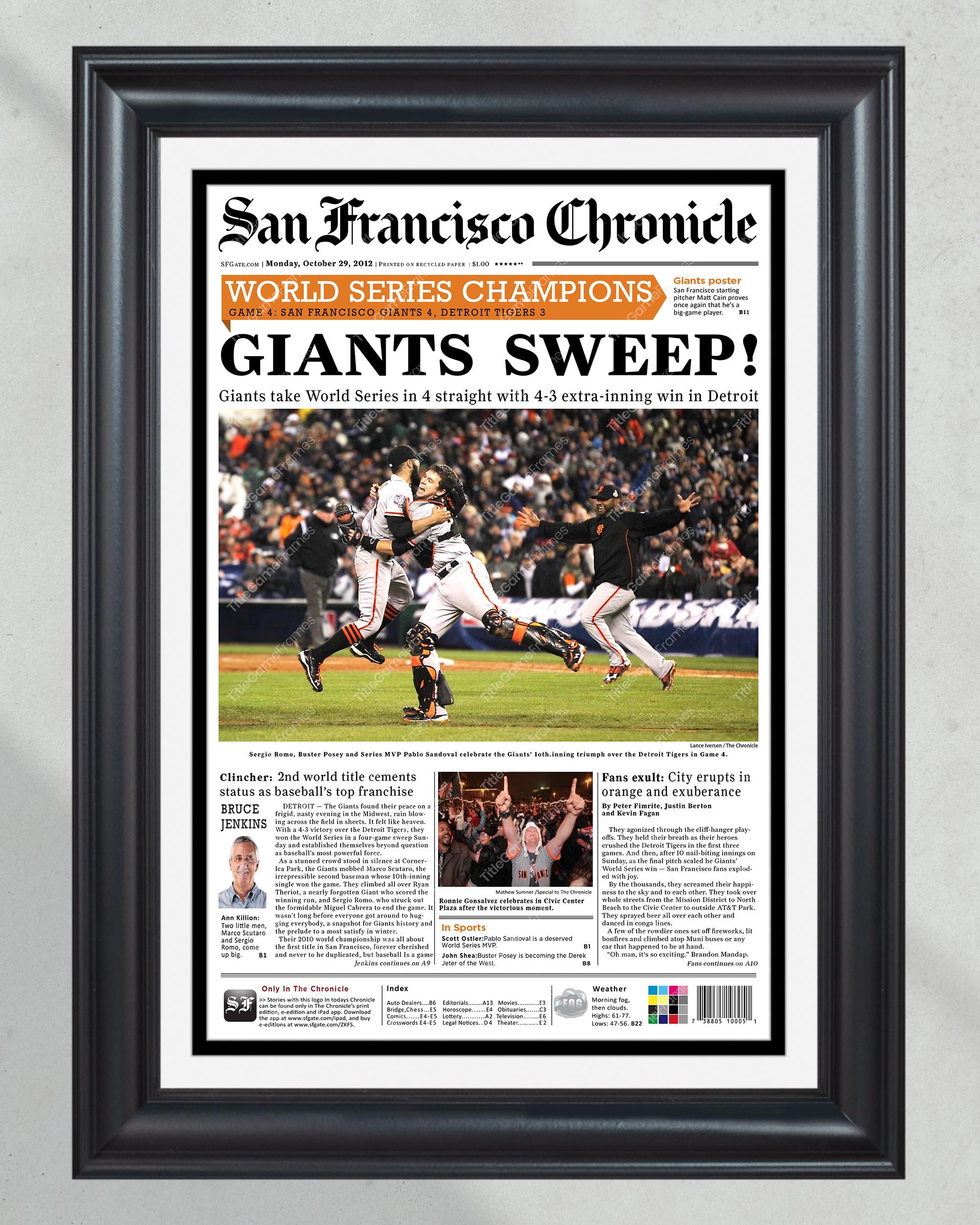 2012 San Francisco Giants World Series Framed Front Page Newspaper Print Candlestick Park Oracle Park PT60803