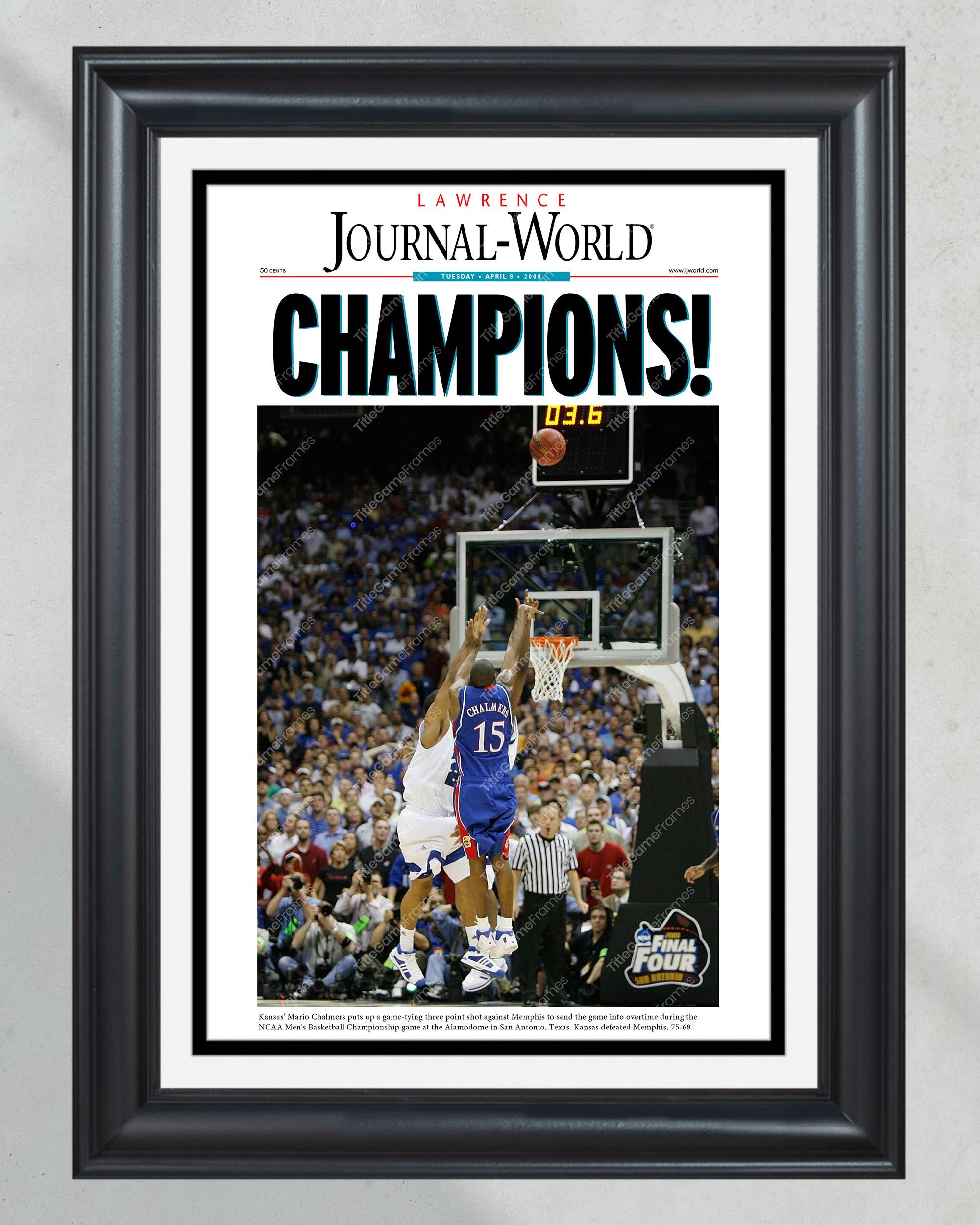 2008 Kansas Jayhawks NCAA College Basketball Champions Framed Front Page Newspaper Print Mario Chalmers PT60718