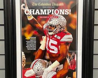 2014 Ohio State Buckeyes NCAA College Football National Champions Framed Front Page Newspaper Print