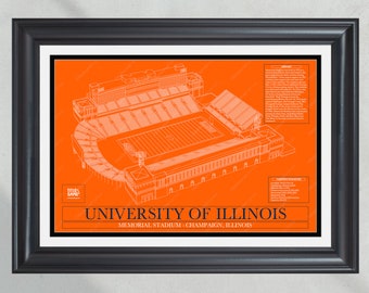 Plano del estadio conmemorativo de la Universidad de Illinois Impresión de fútbol