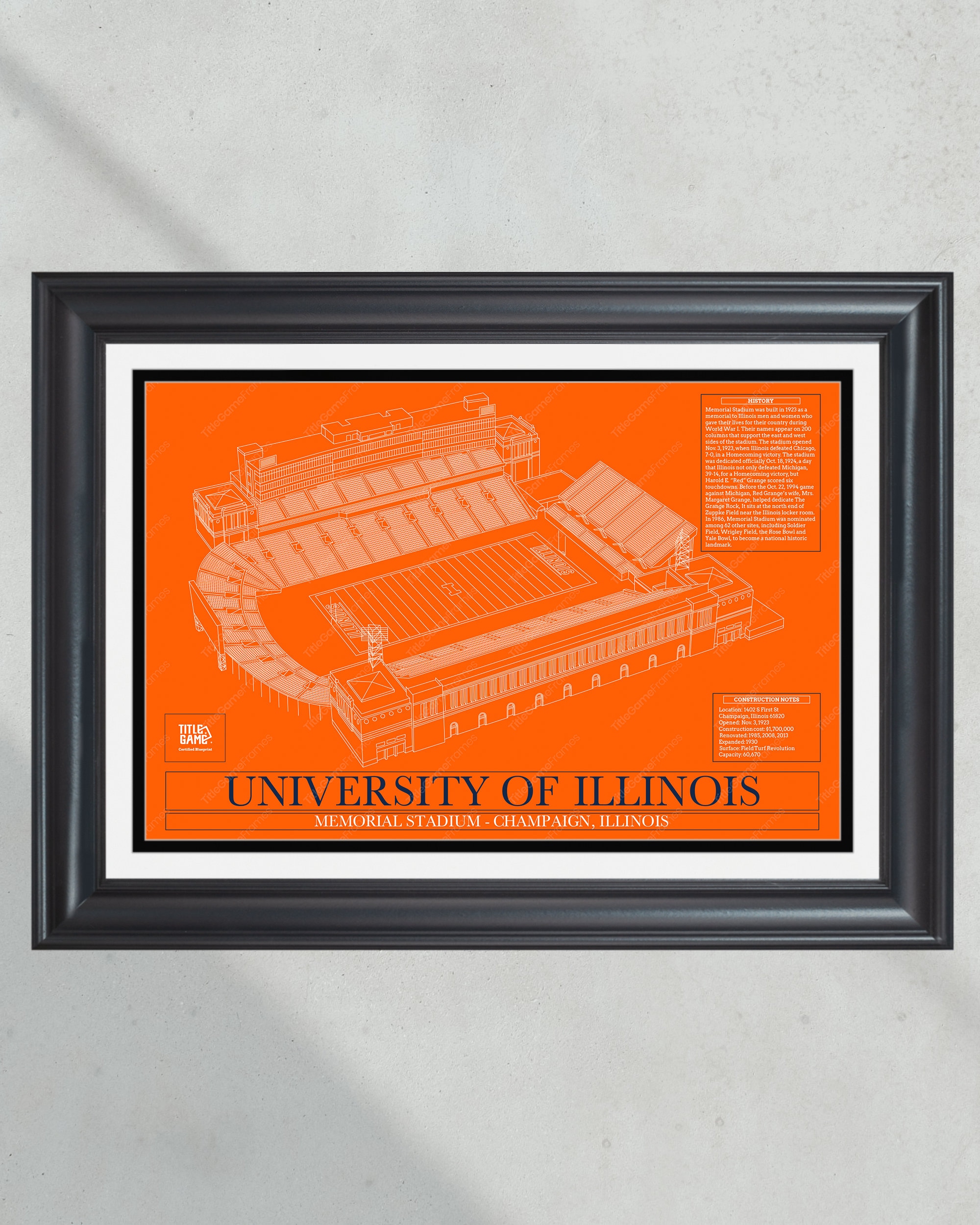 University of Illinois Memorial Stadium Blueprint Football Print PT60381