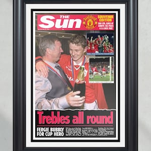 1999 Manchester United F.C Treble Winners Front Page Newspaper
