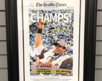 2014 Seattle Seahawks Super Bowl XLVIII Framed Front Page Newspaper Print