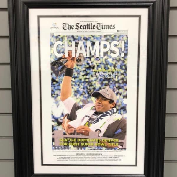 2014 Seattle Seahawks Super Bowl XLVIII Framed Front Page Newspaper Print